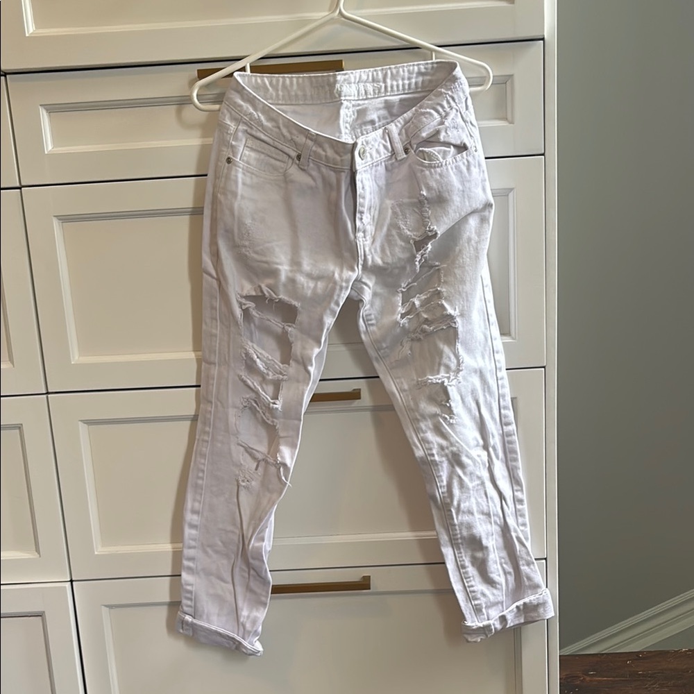 Bluenotes White Distressed Crop Boyfriend Jeans